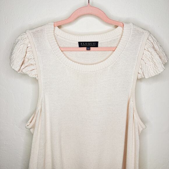 Eloquii Flutter Cap Sleeve Sheer Ivory Cream Knit Sweater Mini Dress 22 or 24 - Picture 4 of 14